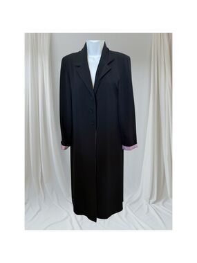 Vtg Lew Magram Collection Long Black Evening Coat with Pink Satin Lining  8